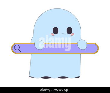 Web search halloween decor 2D linear illustration concept Stock Vector