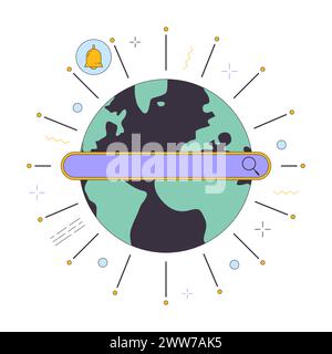 Global web search 2D linear illustration concept Stock Vector