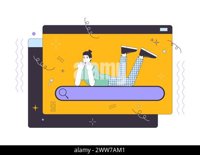 Searching information on internet 2D linear illustration concept Stock Vector