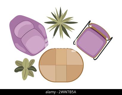 Set of lounge zone, living room furniture top view Stock Vector