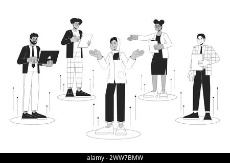 Career team start up black and white 2D illustration concept Stock Vector