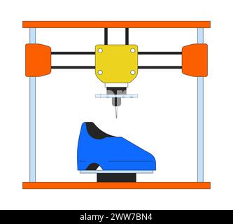 Footwear shoes on 3d printer 2D linear cartoon object Stock Vector