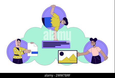 Cloud storage 2D linear illustration concept Stock Vector