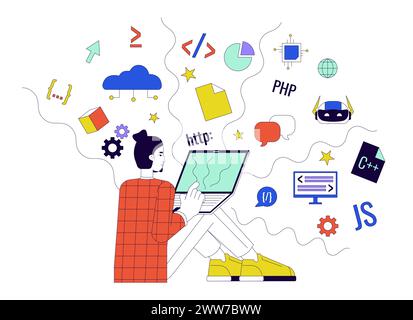 Development world 2D linear illustration concept Stock Vector