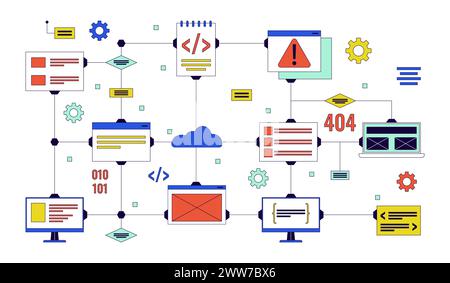 Computer network 2D linear illustration concept Stock Vector