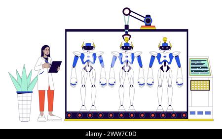 Robotics 2D linear illustration concept Stock Vector