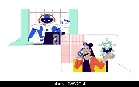AI consultant 2D linear illustration concept Stock Vector