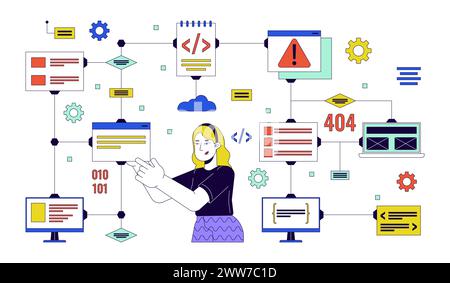 Computer network 2D linear illustration concept Stock Vector