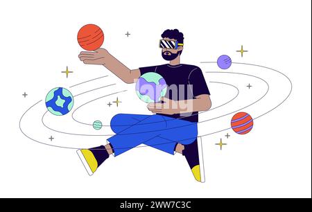 VR experience 2D linear illustration concept Stock Vector