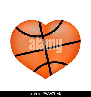 Basketball ball in shape of heart isolated on white. Sports vector illustration. Easy to edit design template poster, banner, flyer, sticker, shirt, e Stock Vector