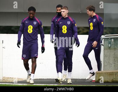 England's Kobbie Mainoo (left) and Cole Palmer during a training session at St. George's Park, Burton upon Trent. Picture date: Friday March 22, 2024. Stock Photo