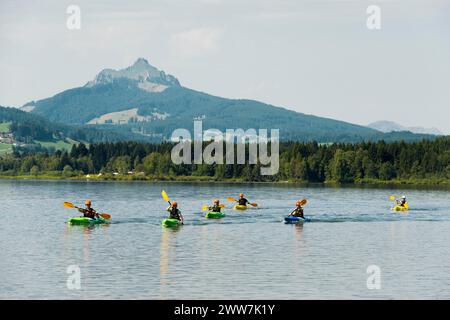 Kayaks, Lake Ammer, near Herrsching am Lake Ammer, Fuenfseenland, Upper Bavaria, Bavaria, Germany Stock Photo