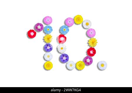 Number 10 written with flower heads Stock Photo