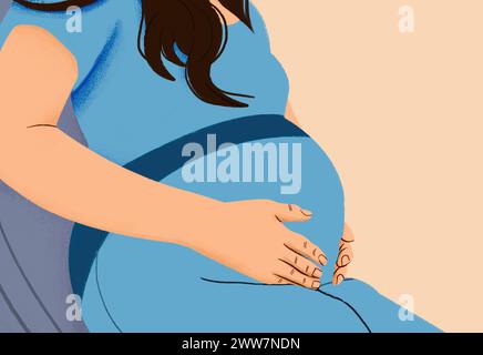 Close up pregnant woman holding stomach Stock Photo