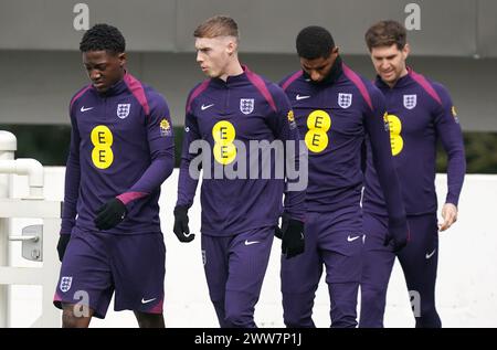 England's Kobbie Mainoo (left) and Cole Palmer during a training session at St. George's Park, Burton upon Trent. Picture date: Friday March 22, 2024. Stock Photo