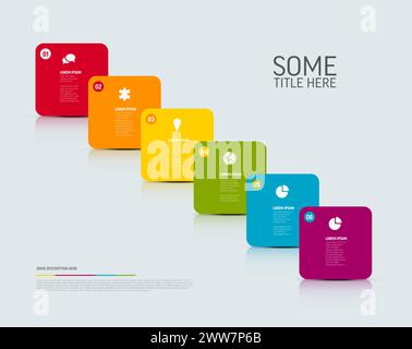 Vector Infographic template with fresh color rounded square diagonal cards and icons and descriptions. Simple minimalistic multipurpose infographic te Stock Vector