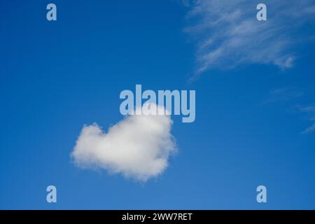 Single white fluffy cumulus mediocris cloud floats in a beautiful blue sky Stock Photo