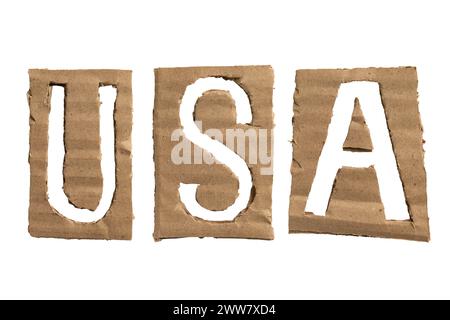 USA, an abbreviation for United states of America, letters crafted from a cardboard on white background with clipping path Stock Photo