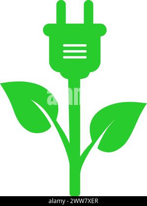 Green energy icon as power plug with plant as renewable energy concept Stock Vector