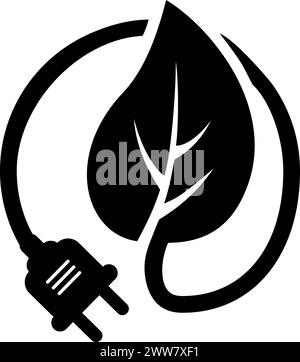 Energy icon in the form of a wire with a plug socket and a leaf as a renewable energy concept Stock Vector