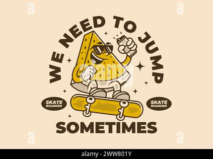 We need to jump sometimes. Vintage mascot character of watermelon on the skateboard Stock Vector