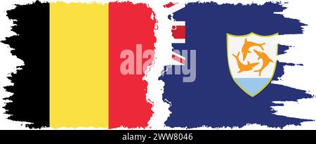 Anguilla and Belgium grunge flags connection, vector Stock Vector
