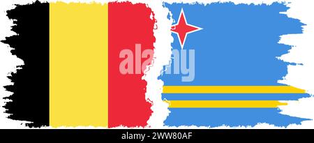 Aruba and Belgium grunge flags connection, vector Stock Vector