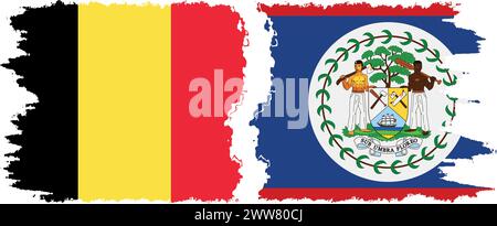 Belize and Belgium grunge flags connection, vector Stock Vector