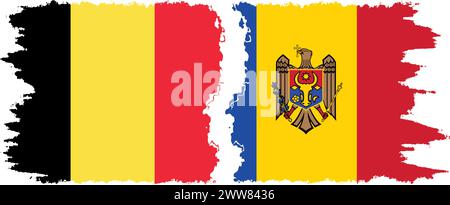 Moldova and Belgium grunge flags connection, vector Stock Vector