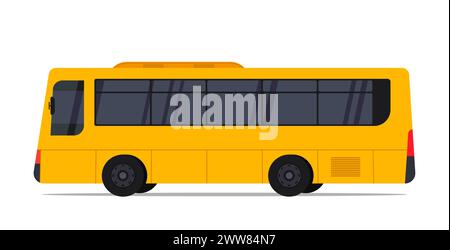 City public yellow bus, school bus and vehicle transportation isolated on white. Urban and Countryside Traffic. Vector Illustration. Stock Photo