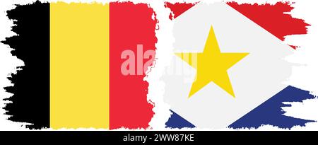 Saba and Belgium grunge flags connection, vector Stock Vector