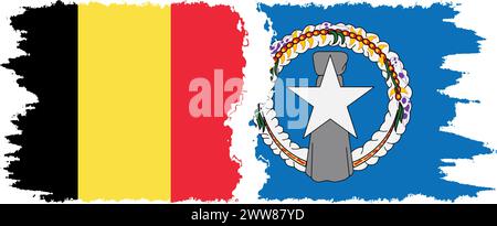Northern Mariana Islands and Belgium grunge flags connection, vector Stock Vector