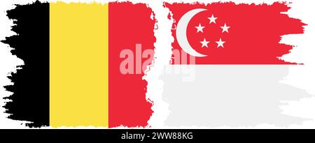 Singapore and Belgium grunge flags connection, vector Stock Vector