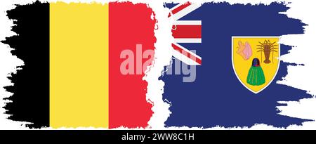 Turks and Caicos and Belgium grunge flags connection, vector Stock Vector