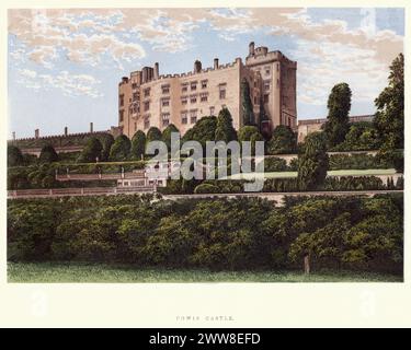 Vintage engraving of Powis Castle (Welsh: Castell Powys) is a medieval castle, fortress and grand country mansion near Welshpool, in Powys, Wales. A Series of Picturesque Views of Seats of the Noblemen and Gentlemen of Great Britain and Ireland Stock Photo