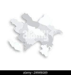 Azerbaijan political map of administrative divisions - districts, cities and autonomous republic of Nakhchivan. Grey blank flat vector map with dropped shadow. Stock Vector