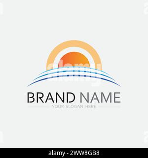 wave and water Isolated round shape logo Blue color logotype Flowing water image. Sea, ocean, river surface Stock Vector