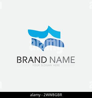 wave and water Isolated round shape logo Blue color logotype Flowing water image. Sea, ocean, river surface Stock Vector