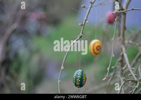 beautiful painted eggs for easter holidays, Bavaria, Germany - March 2024 Stock Photo
