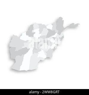 Afghanistan political map of administrative divisions - provinces. Grey blank flat vector map with dropped shadow. Stock Vector