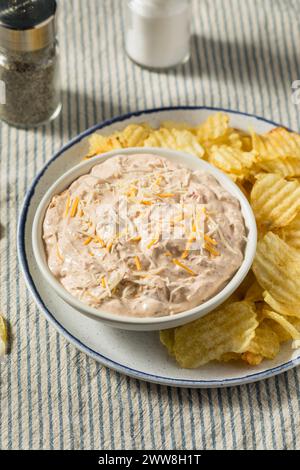 Homemade Taco Boat Dip Appetizer With Potato Chips Stock Photo - Alamy