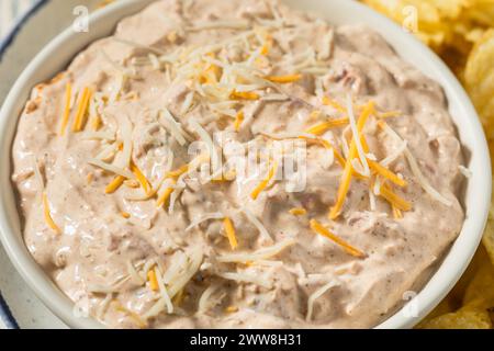 Homemade Taco Boat Dip Appetizer With Potato Chips Stock Photo - Alamy