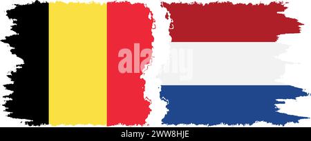 Netherlands and Belgium grunge flags connection, vector Stock Vector