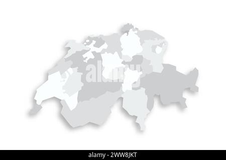 Switzerland political map of administrative divisions - cantons. Grey blank flat vector map with dropped shadow. Stock Vector