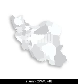 Iran political map of administrative divisions - provinces. Grey blank flat vector map with dropped shadow. Stock Vector