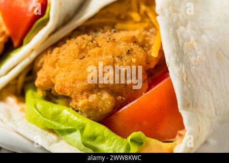 Healthy Homemade Fried Chicken Wrap with Tomato and Lettuce Stock Photo