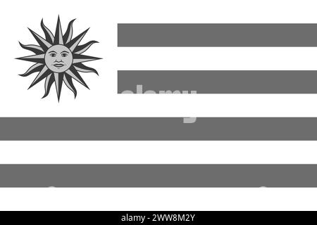 Uruguay flag - greyscale monochrome vector illustration. Flag in black and white Stock Vector