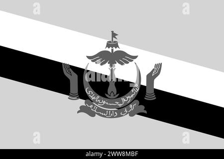 Brunei flag - greyscale monochrome vector illustration. Flag in black and white Stock Vector
