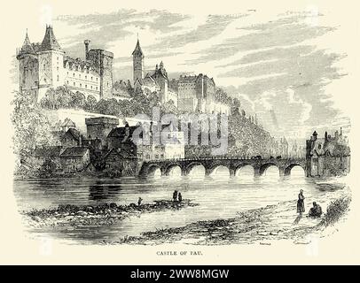Vintage engraving of The Chateau de Pau (Pau Castle) is a castle in the centre of Pau, the capital of Pyrenees-Atlantiques and Bearn. King Henry IV of France and Navarre was born here on December 13, 1553. Stock Photo