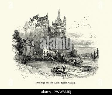Vintage engraving of Limburg, on the Lahn, Hesse-Nassau, Germany 19th Century Stock Photo